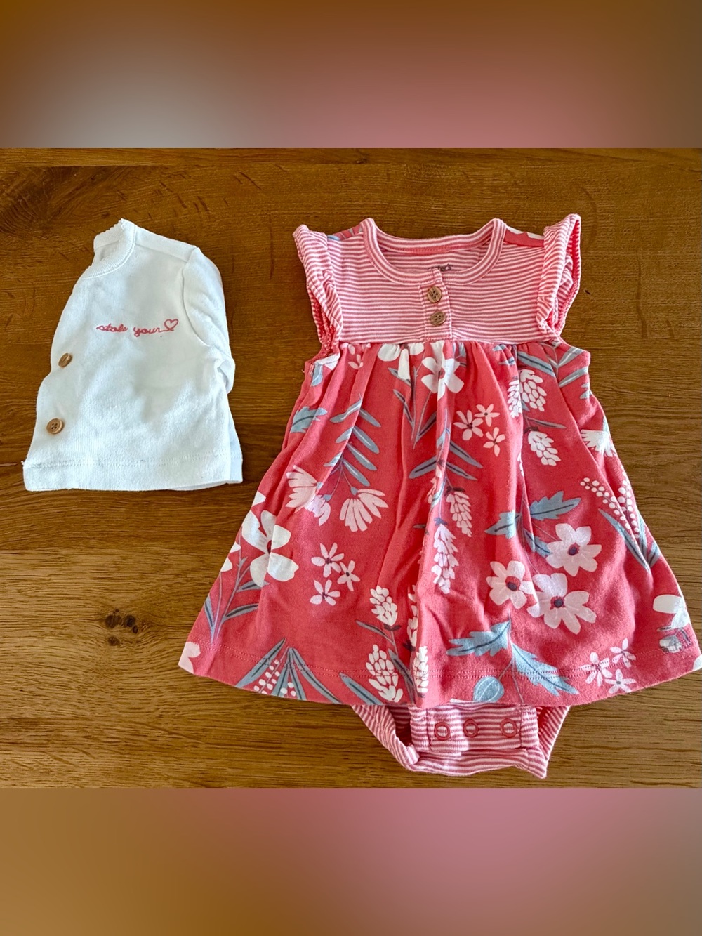 Carter's White Baby Bodysuit with Wooden Button